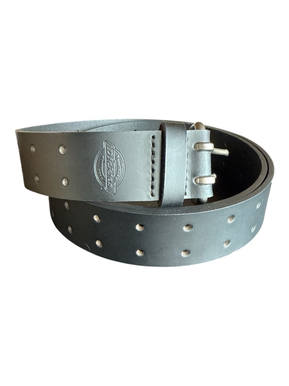 Dickies Mens Black Leather Double Prong Belt XL 42-44 Workwear Punk Industrial